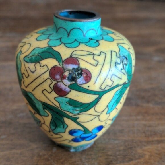 Vintage Real Glass Cloisonne Floral Vase Chinese Antiques - Picture 3 of 11